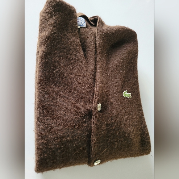 Lacoste Izod Chocolate Brown Knit 100%Orlon/Acrylic Cardigan Large Womens - Picture 5 of 16